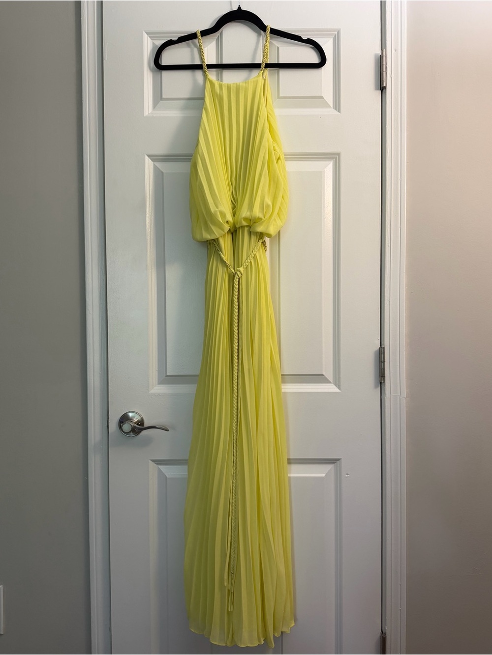 Bright Yellow Pleated Halter Maxi Dress - Picture 2 of 4